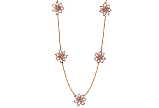 Rosette handcrafted gemstone lace necklace multi peach bronze