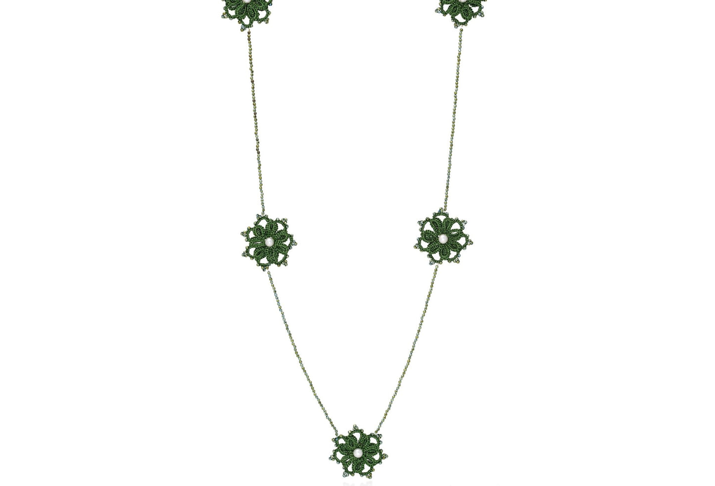 Rosette handcrafted gemstone lace necklace vintage green
