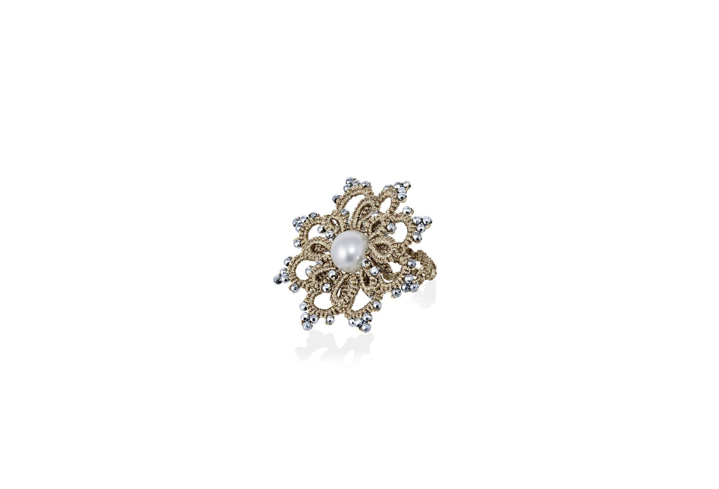 Rosette handcrafted gemstone lace ring sand silver