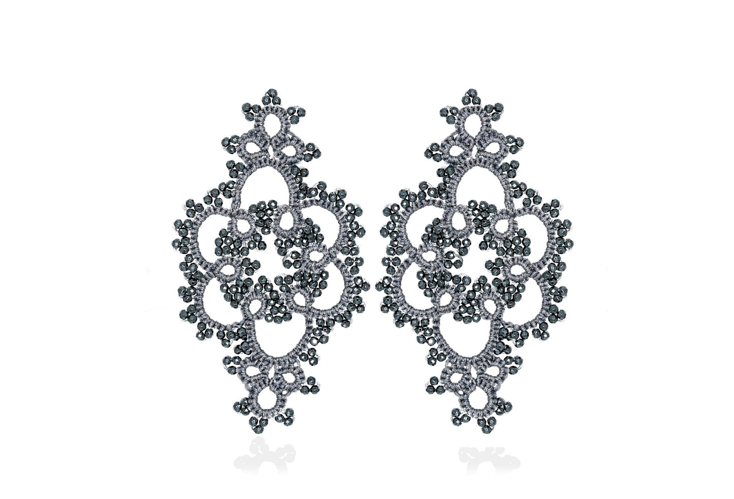 Sophie handcrafted gemstone lace earrings grey dark grey