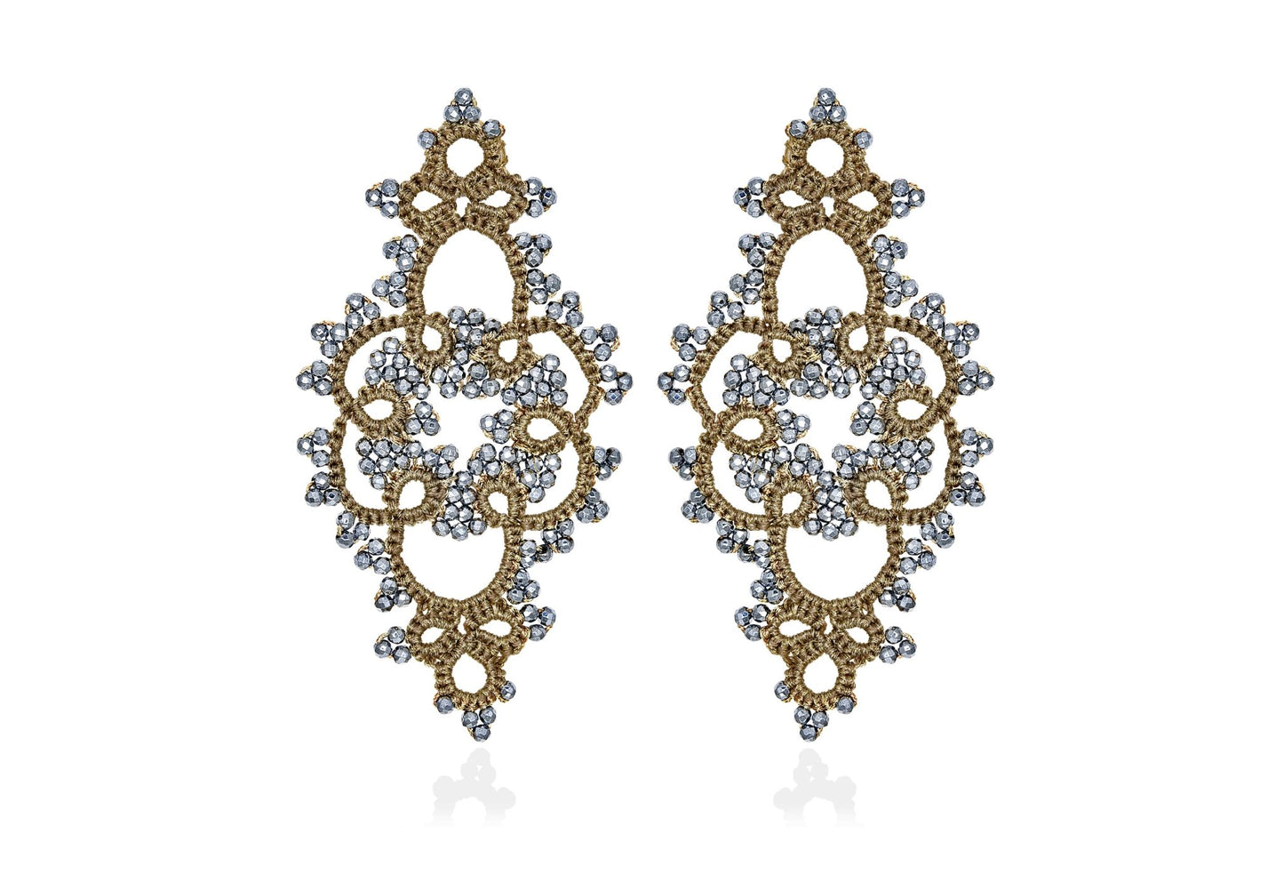 Sophie handcrafted gemstone lace earrings sand silver