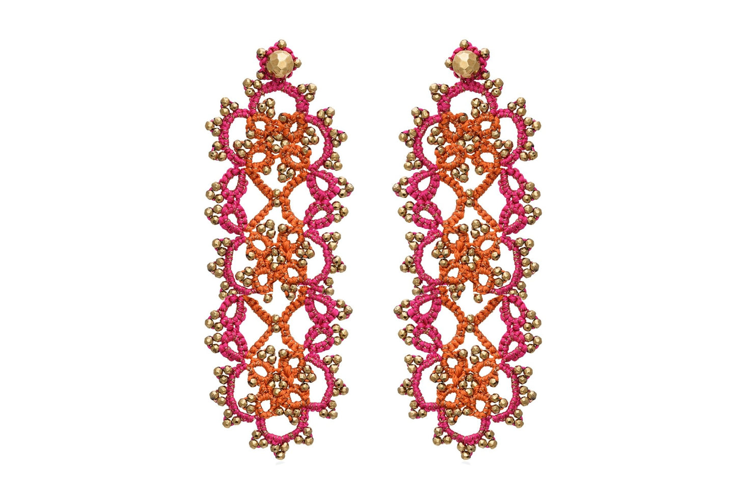 Vintage Art Deco handcrafted gemstone earrings fuchsia gold