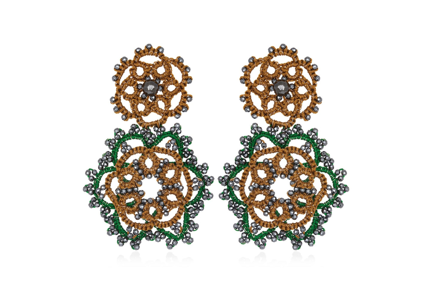 Vintage Bloom handcrafted gemstone earrings brown green