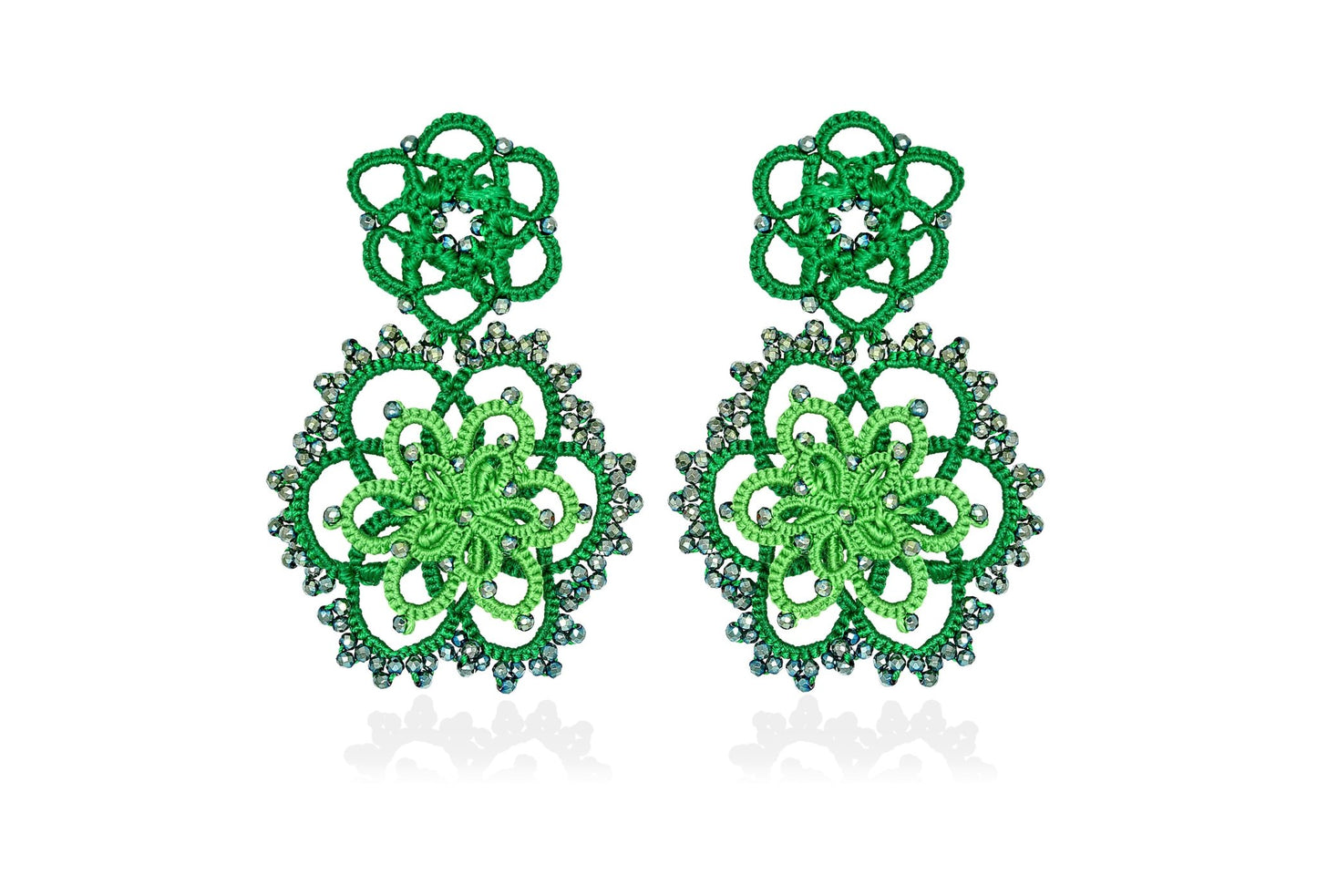 Vintage Bloom handcrafted gemstone lace earrings green