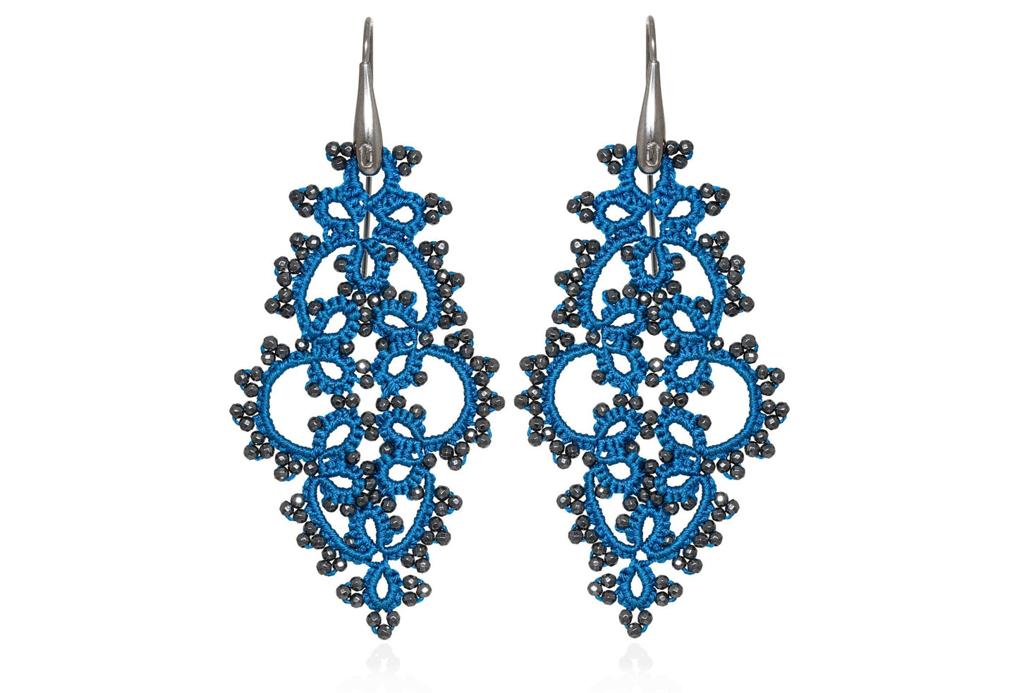 Vintage Carol handcrafted gemstone earrings blue petrol grey