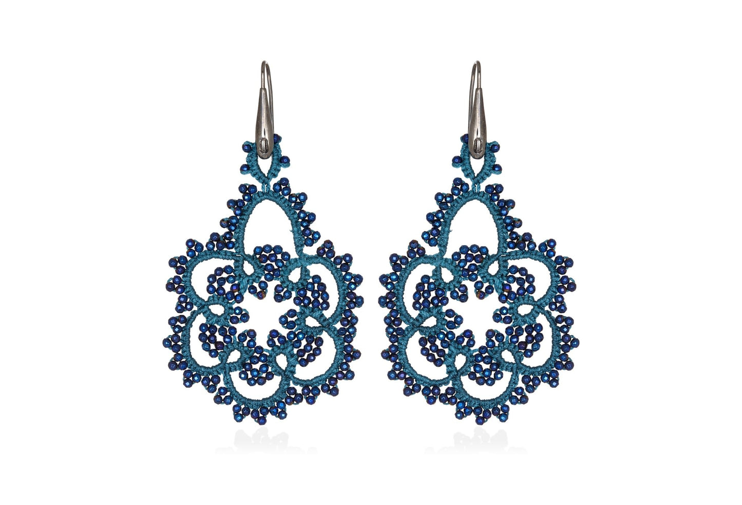 Vintage Flower handcrafted gemstone lace earrings blue