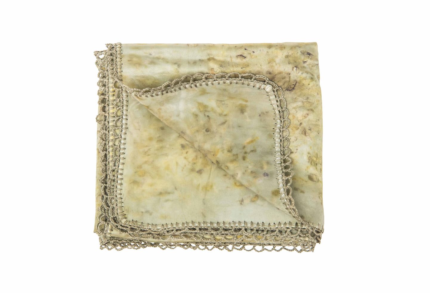 Botanically dyed silk scarf with hand-laced borders, ivy/onion dyes