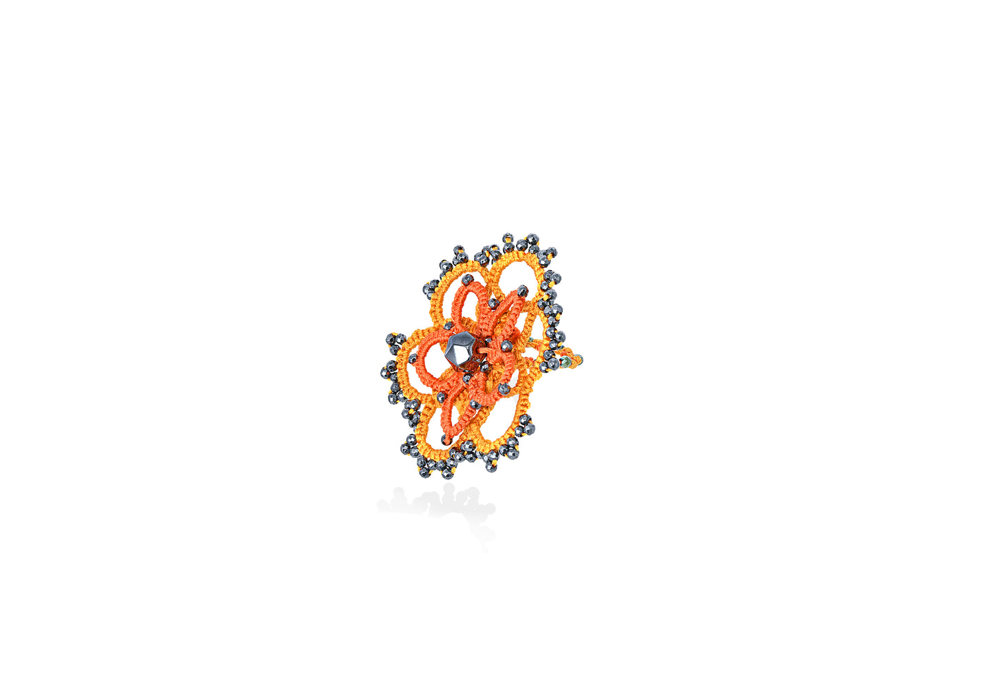 Rosette lace ring, vintage yellow orange