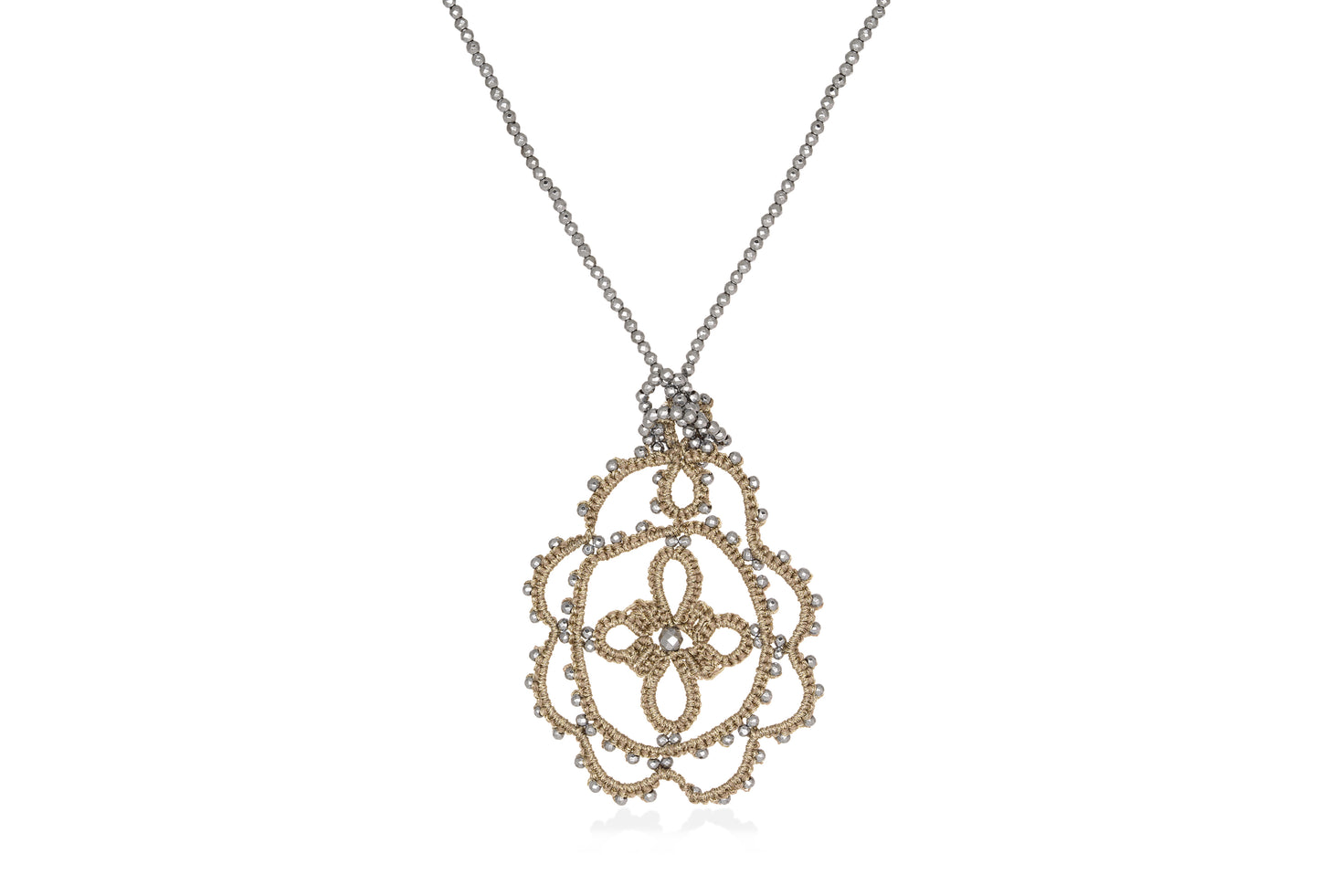 Oval lace pendant, gold silver