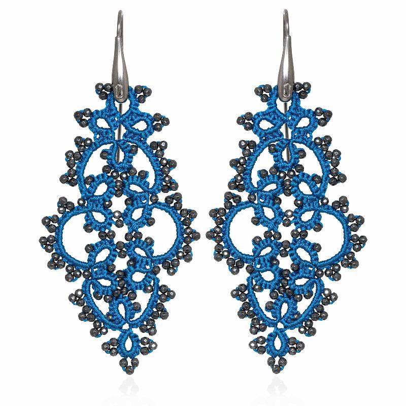 Vintage Carol lace earrings, blue petrol dark grey