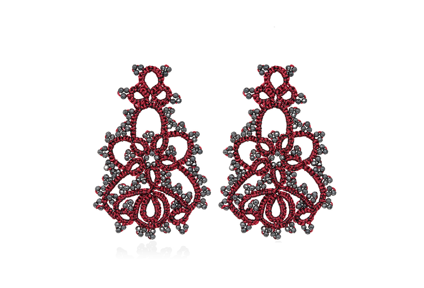 Melina lace earrings, burgundy dark grey