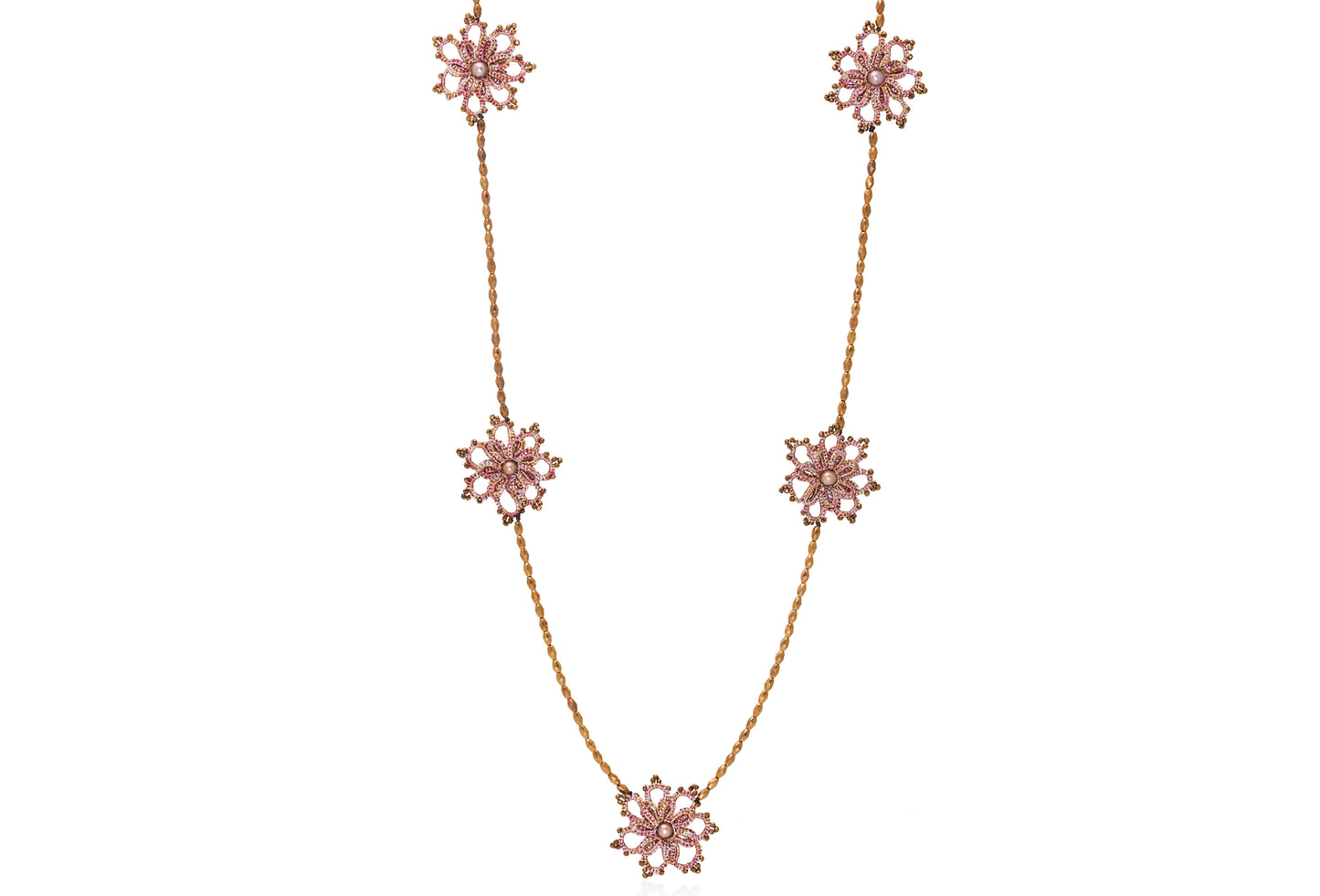 Rosette lace necklace, multi-peach bronze