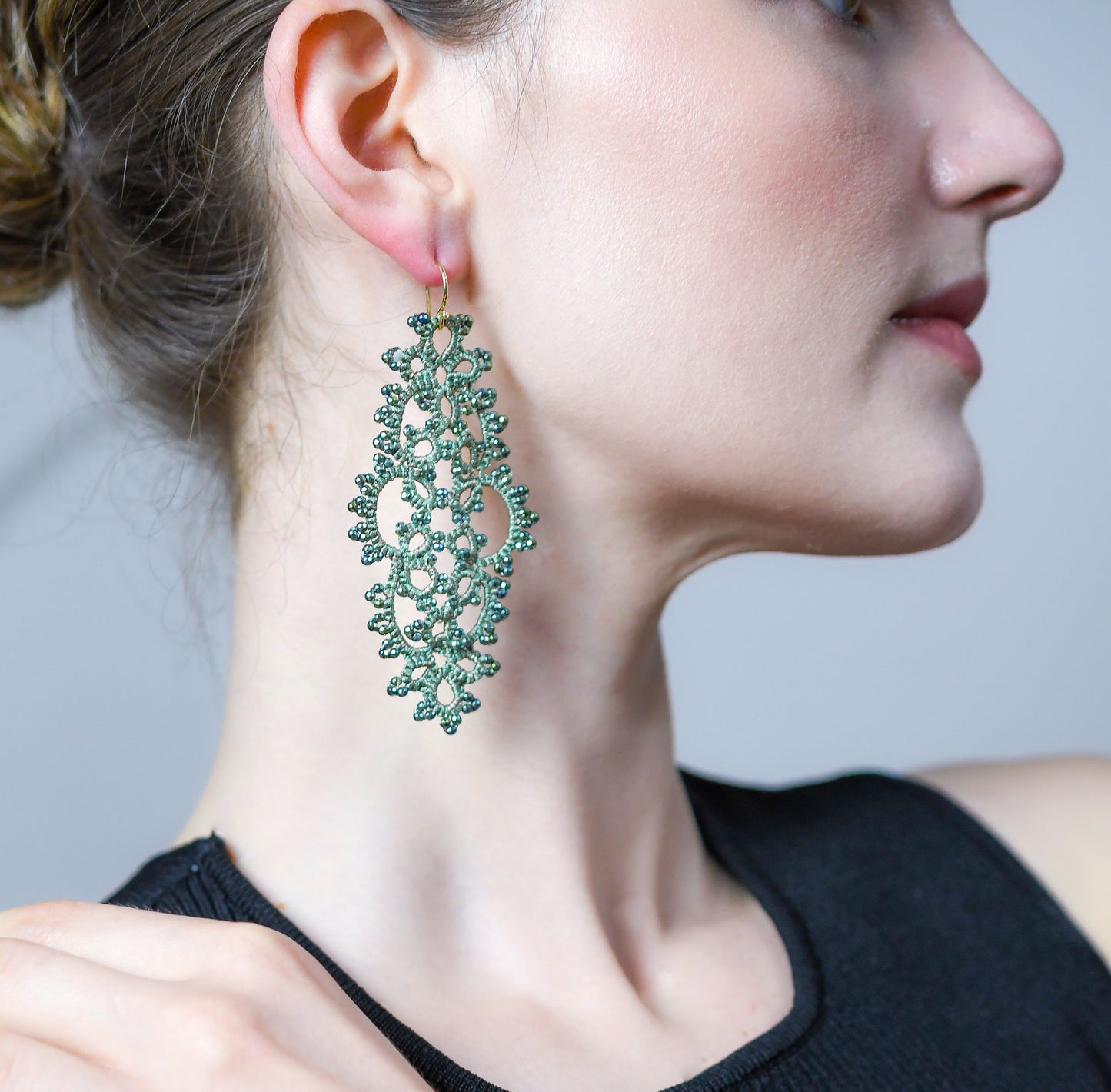 Carol lace earrings, mint silver