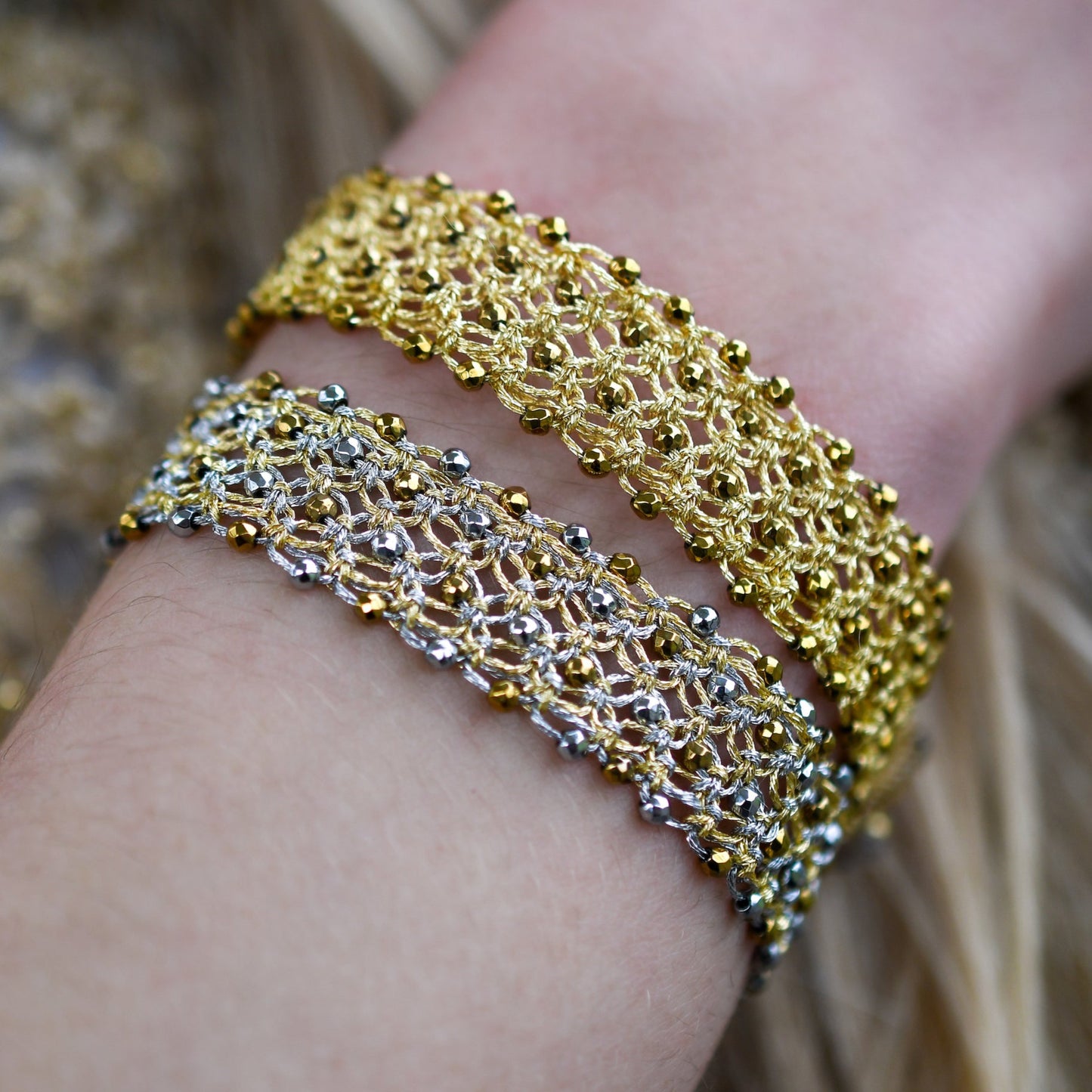 Fine lace bracelet, silver gold