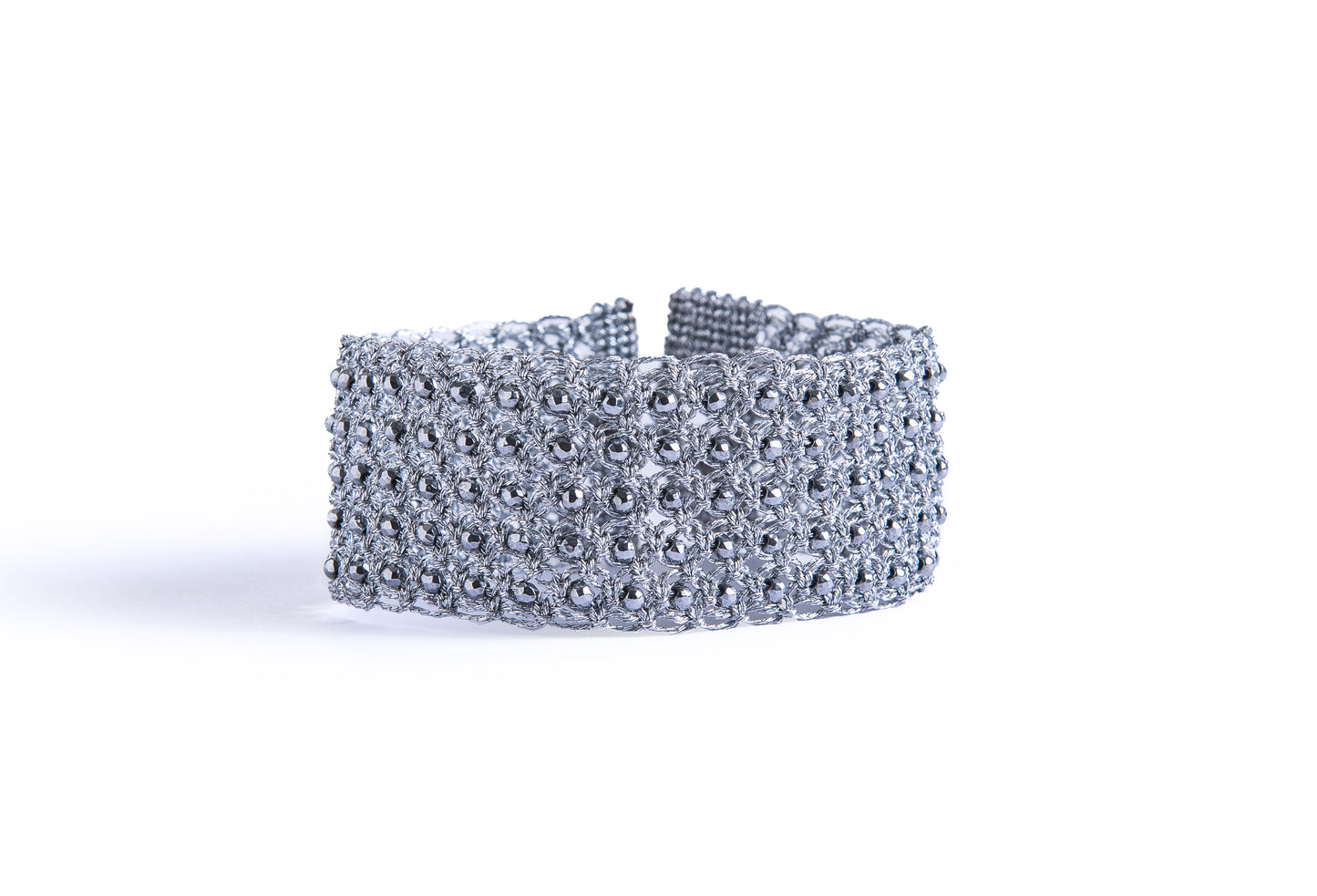 Fine large lace bracelet, silver