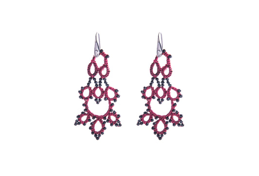 Bijoux lace earrings, festive red black
