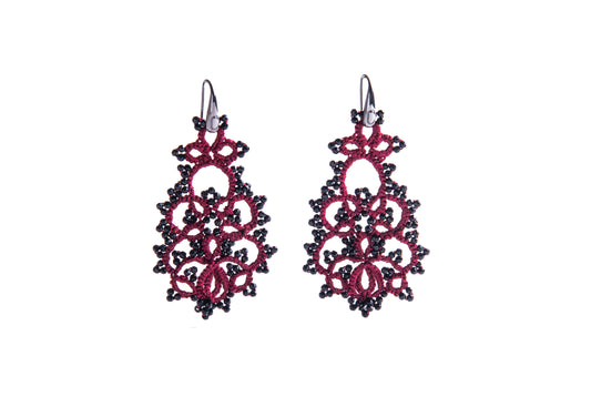Melina lace earrings, festive red black