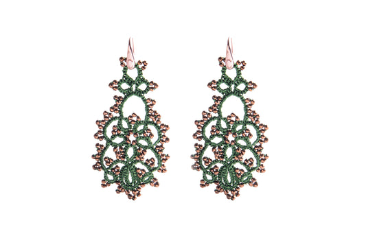 Melina lace earrings, festive green bronze