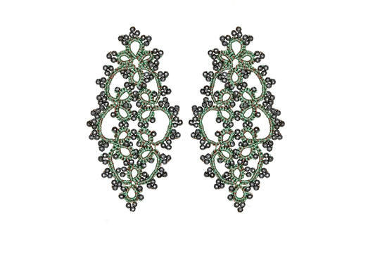 Carol lace earrings, olive green dark grey