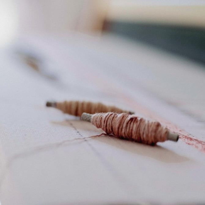 Naturally dyed threads close up