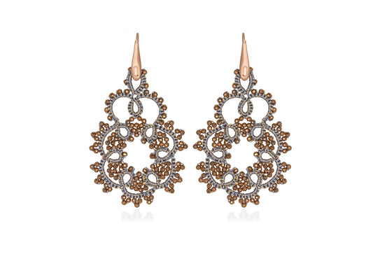 Agatha lace earrings grey bronze  close up