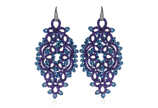 Alexandra lace earrings purple blue close up