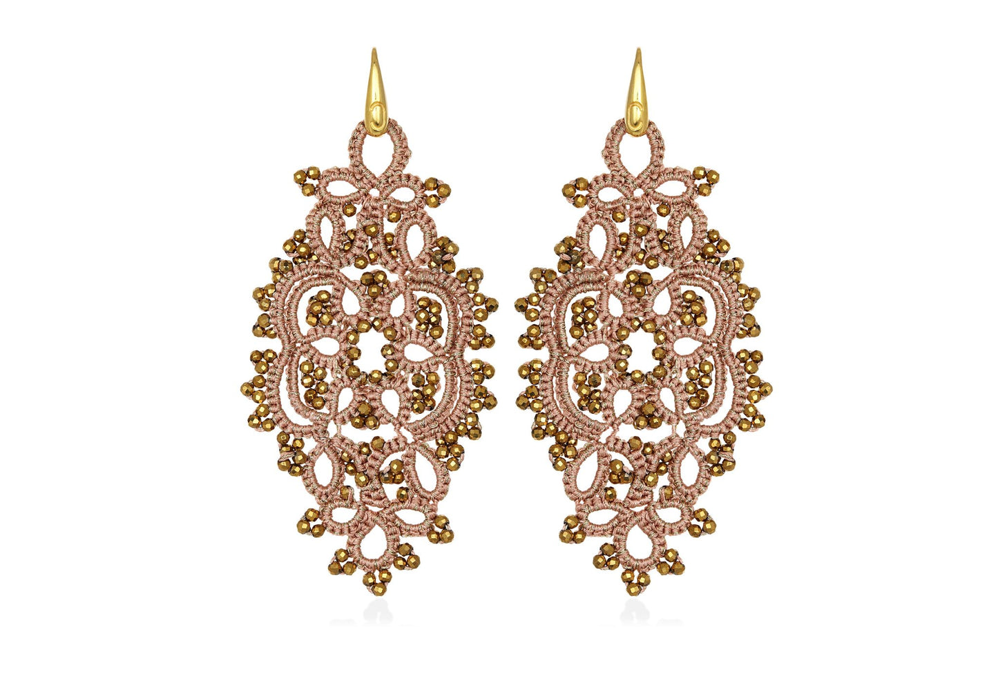 Alexandra lace earrings rose bronze gold close up