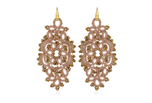 Alexandra lace earrings rose bronze gold close up