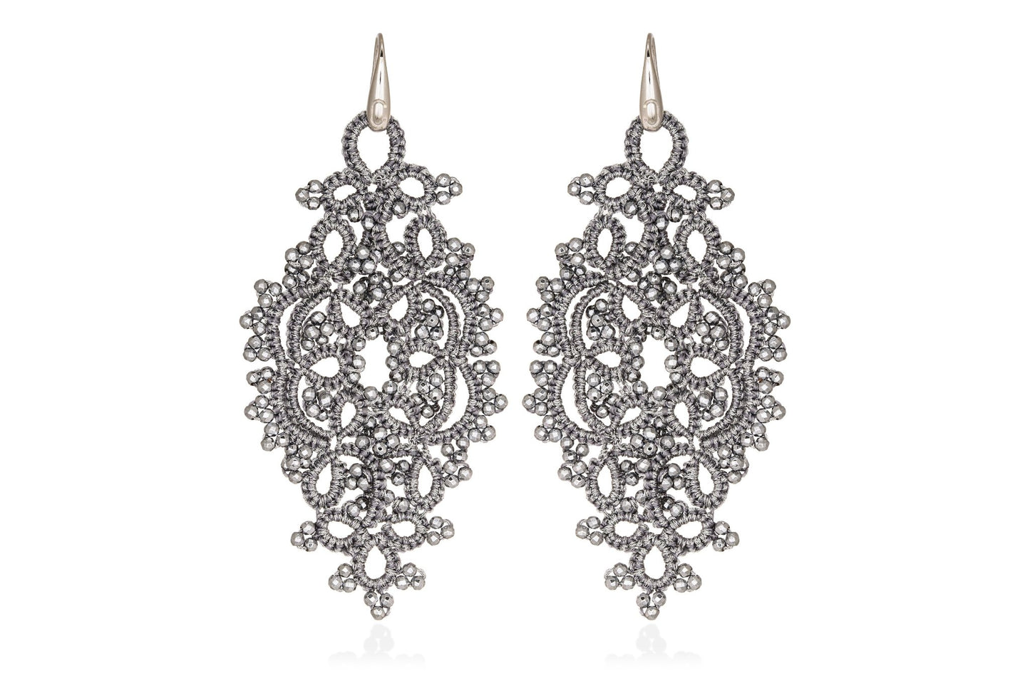 Alexandra lace earrings silver grey close up