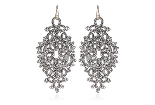 Alexandra lace earrings silver grey close up