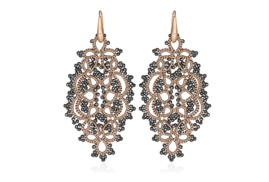 Alexandra lace earrings nude dark grey close up