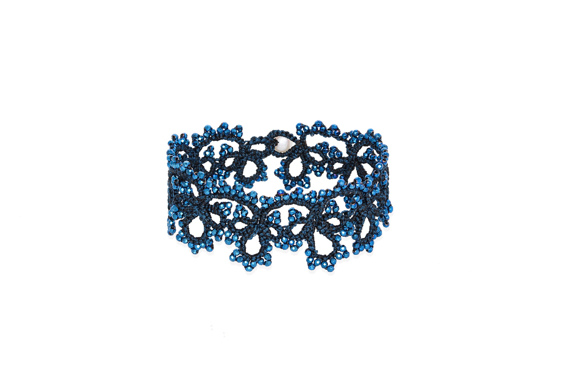 Amelia handcrafted gemstone lace bracelet navy 