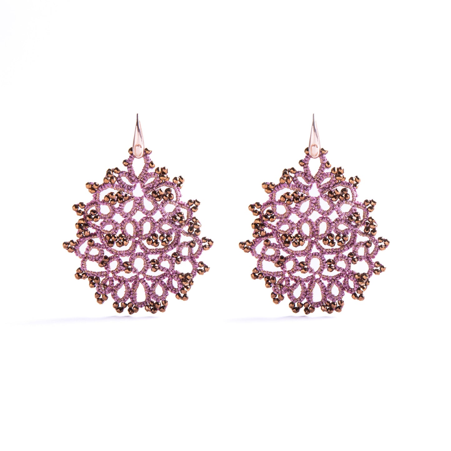 Botanically dyed handcrafted lace earrings magenta