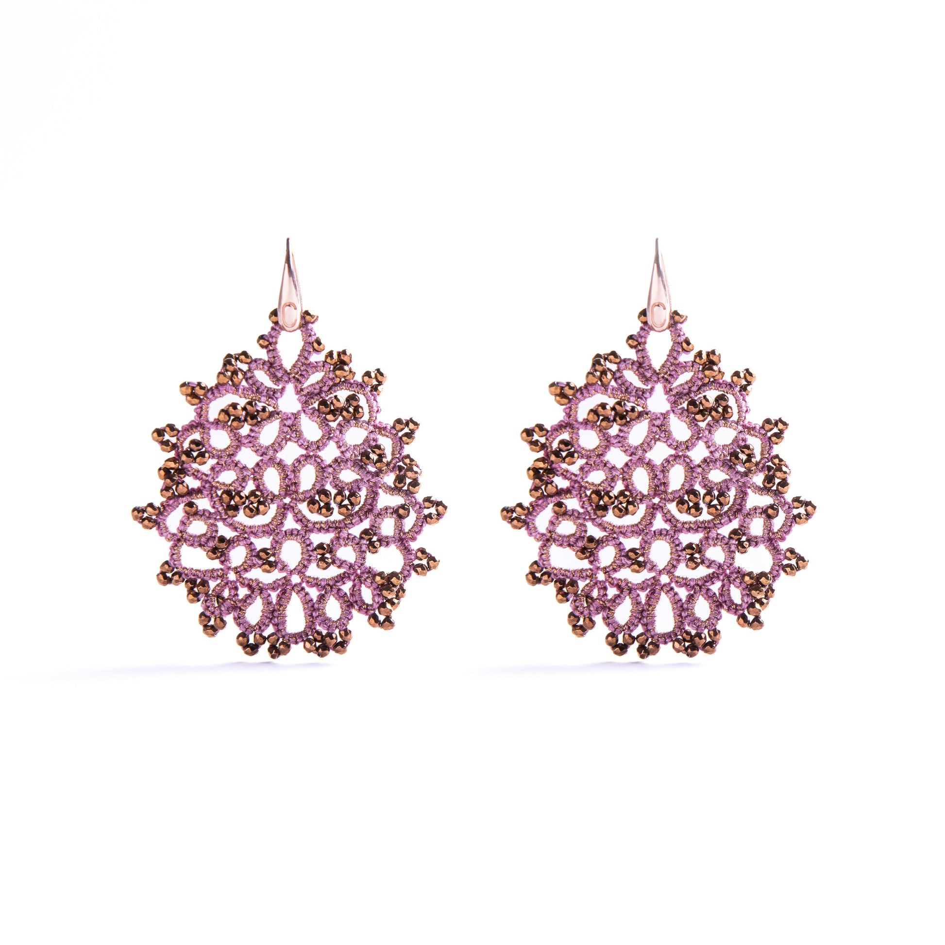 Botanically dyed handcrafted lace earrings magenta