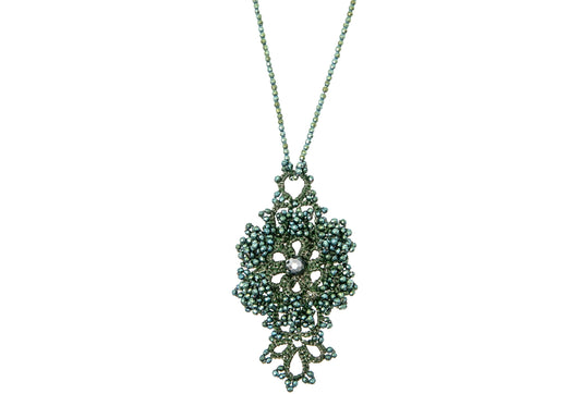 Callista handcrafted gemstone lace pendant antique green