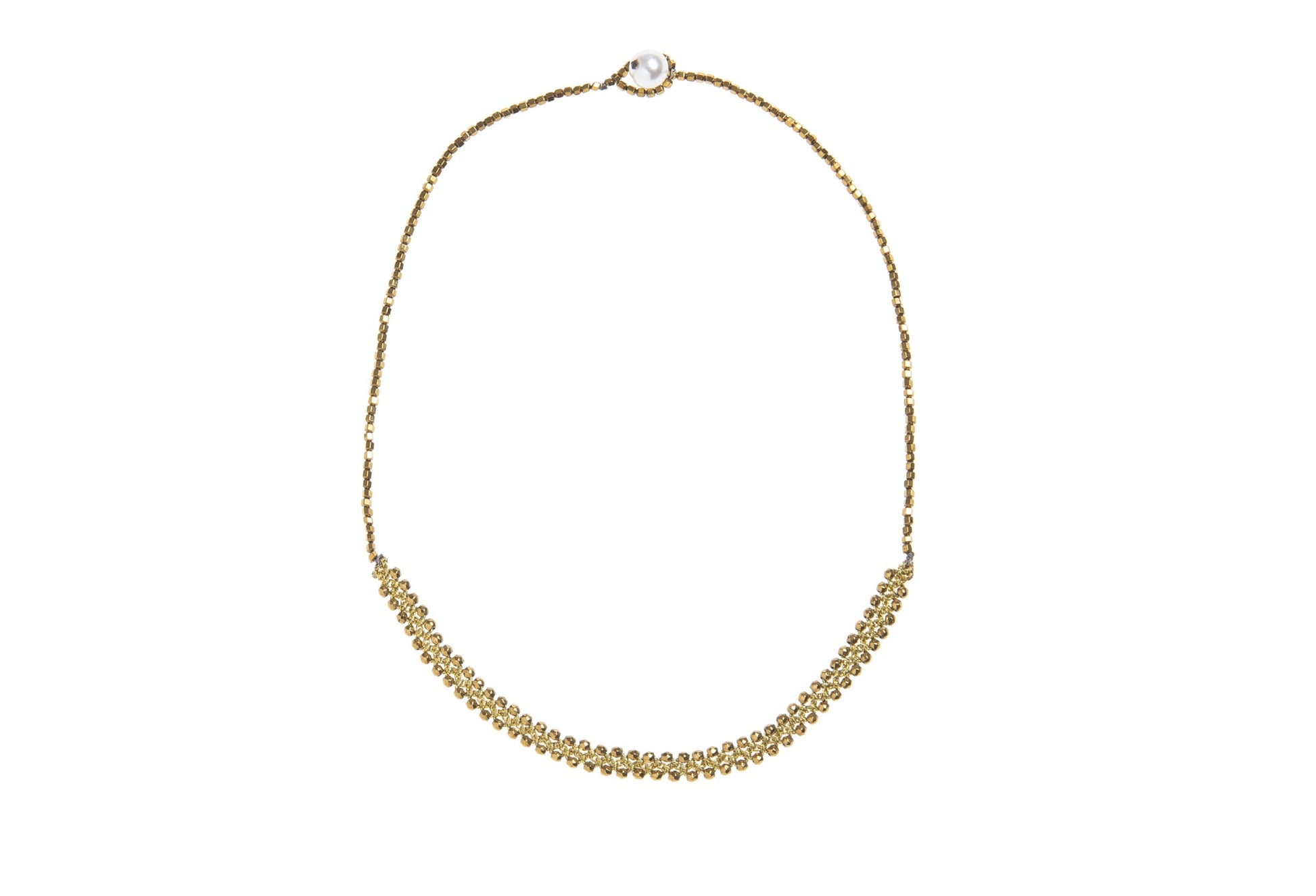 Fine handcrafted lace necklace gold in white backround