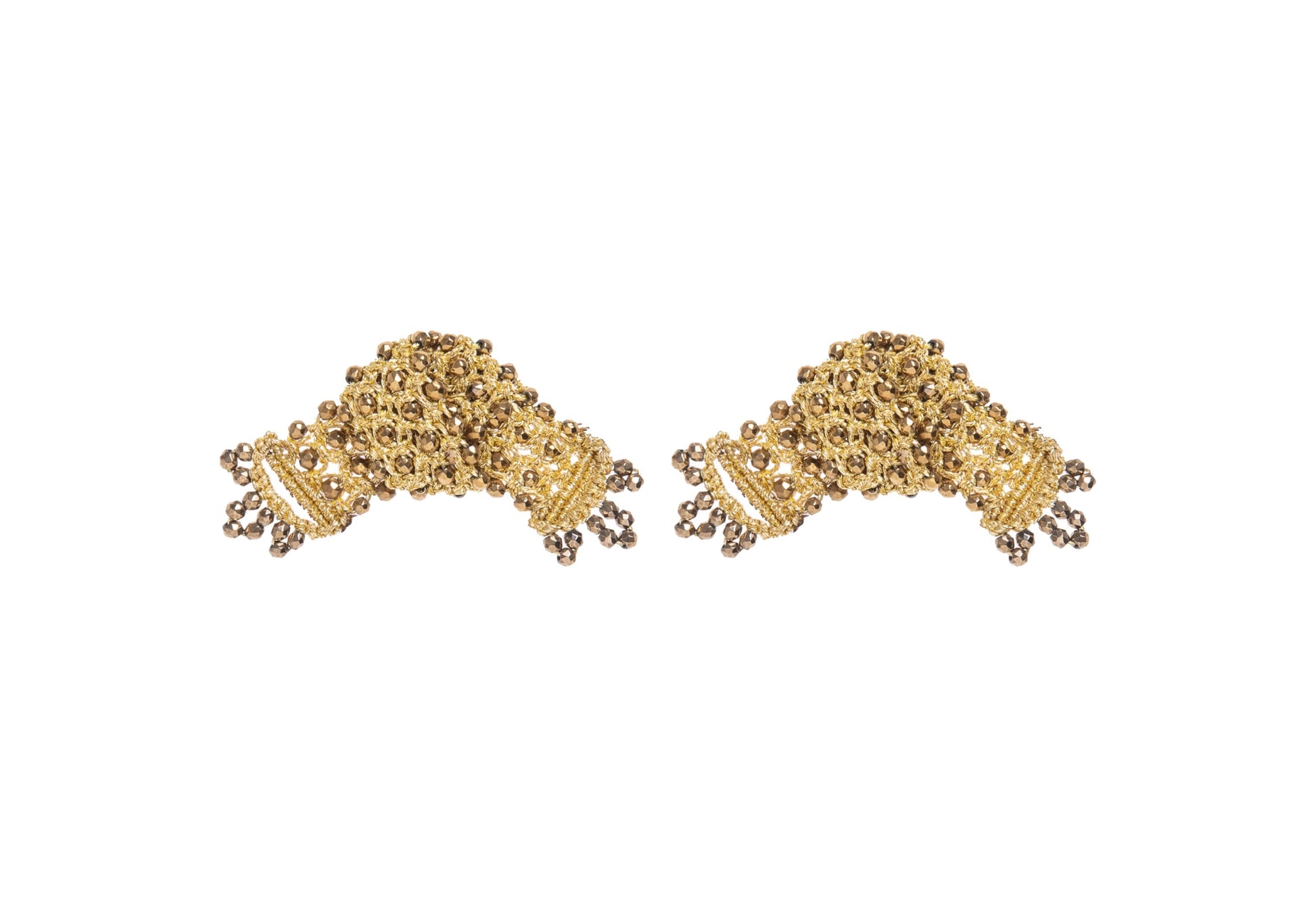 Fine handcrafted gemstone lace stud earrings on white backround