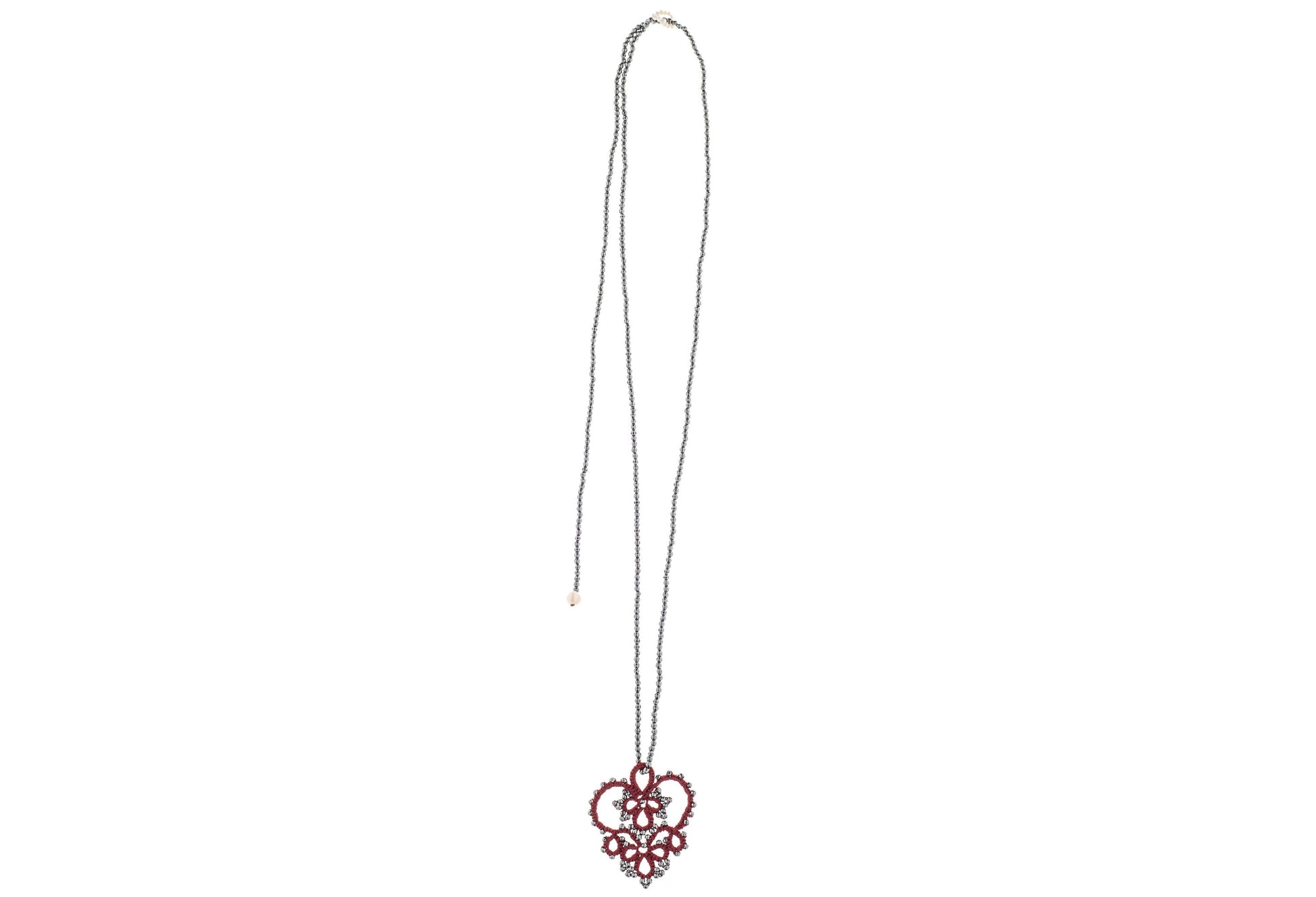 Lotus Heart lucky charm gemstone lace pendant burgundy