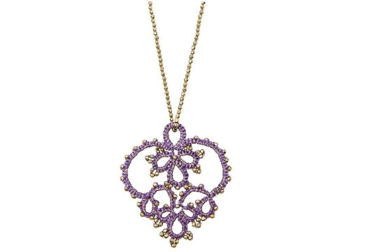 Lotus Heart lucky charm handcrafted lace pendant purple