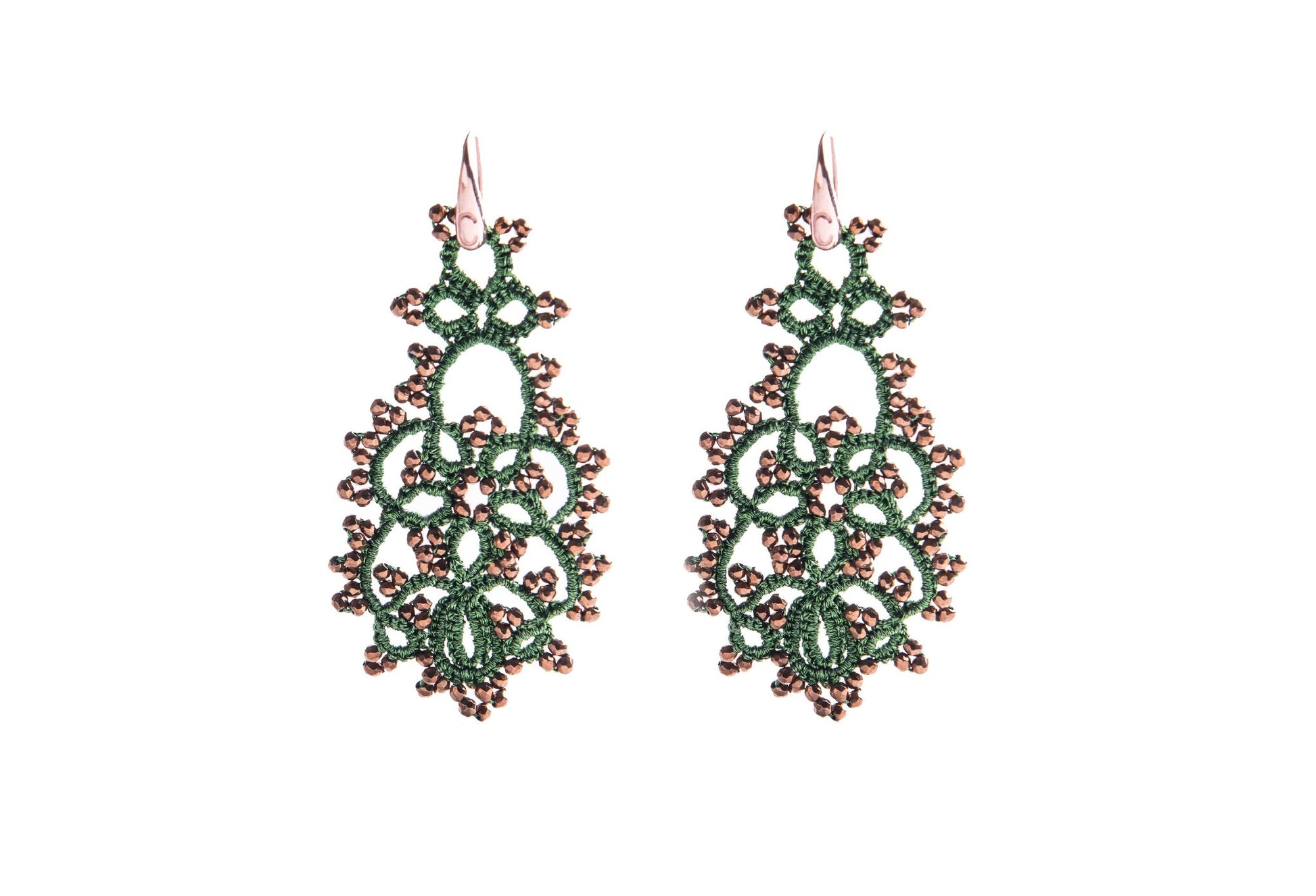 Melina handcrafted gemstone lace earrings festive green bronze