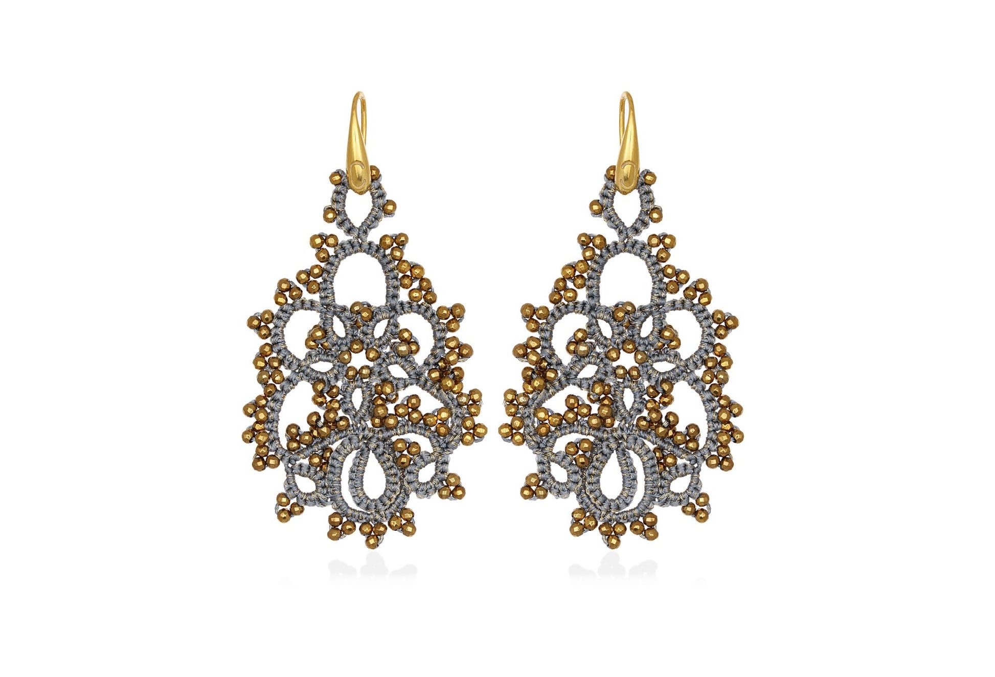 Melina handcrafted gemstone lace earrings grey gold