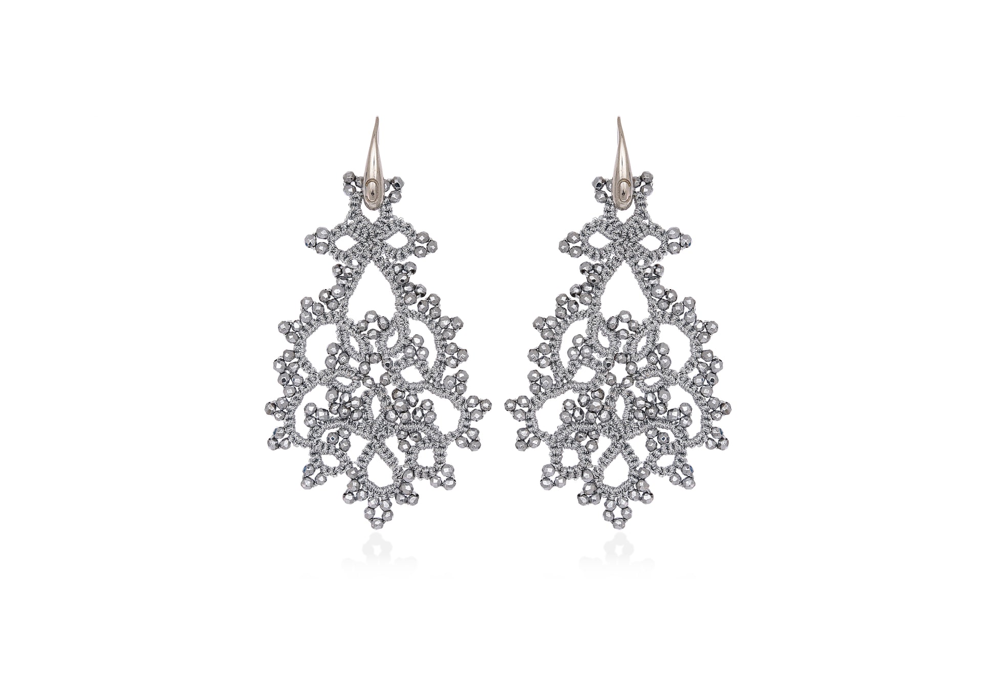 Melina handcrafted gemstone lace earrings silver