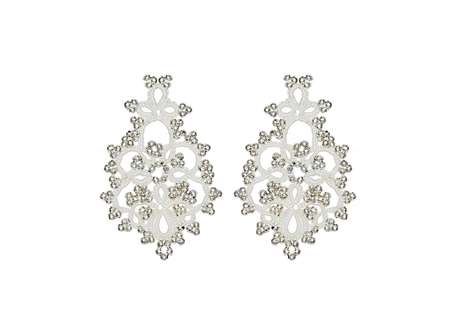 Melina handcrafted gemstone lace earrings white silver