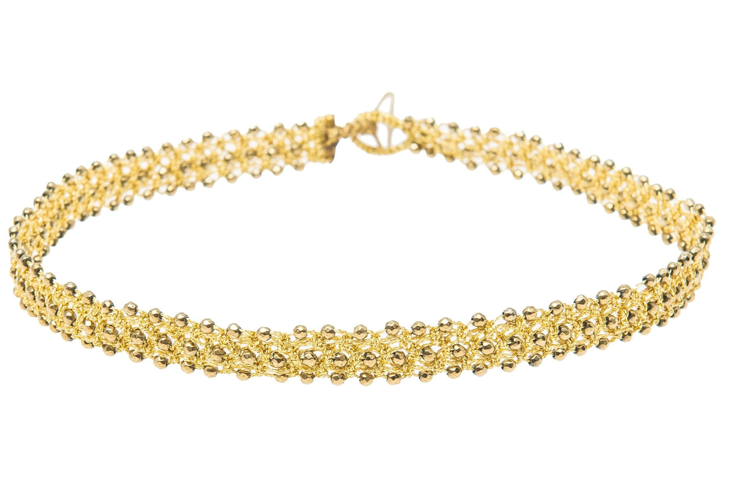 Tennis lace choker/double bracelet, gold close up