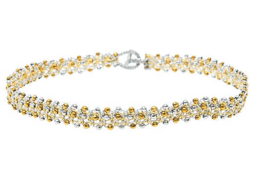 Tennis lace choker/double bracelet, silver gold 