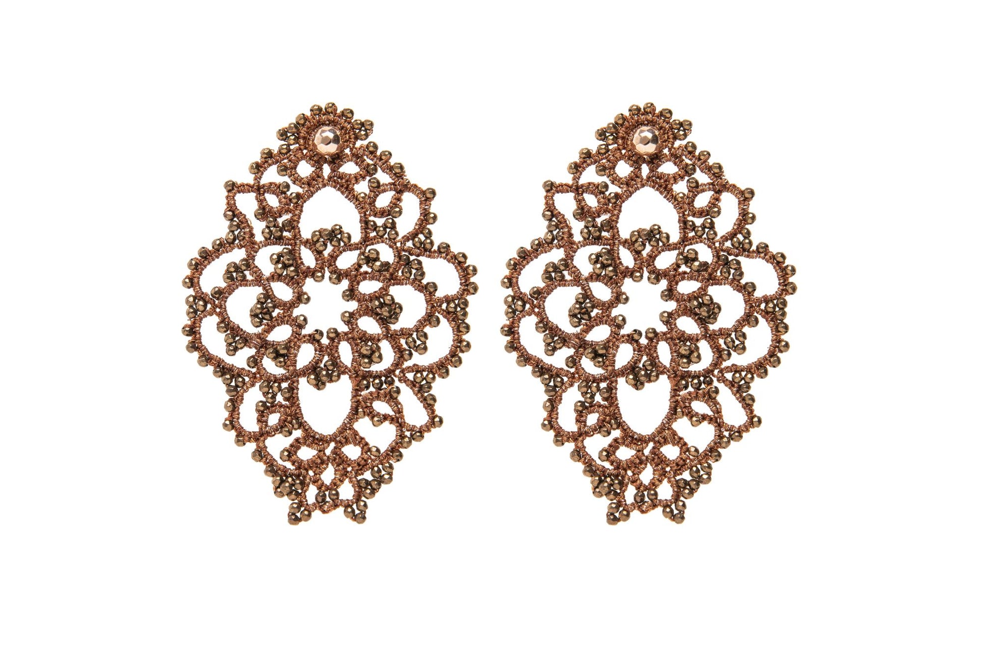 Theodora handcrafted gemstone lace earrings bronze 