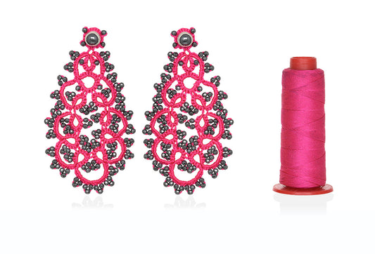 Vintage Drop handcrafted gemstone earrings fuchsia dark grey