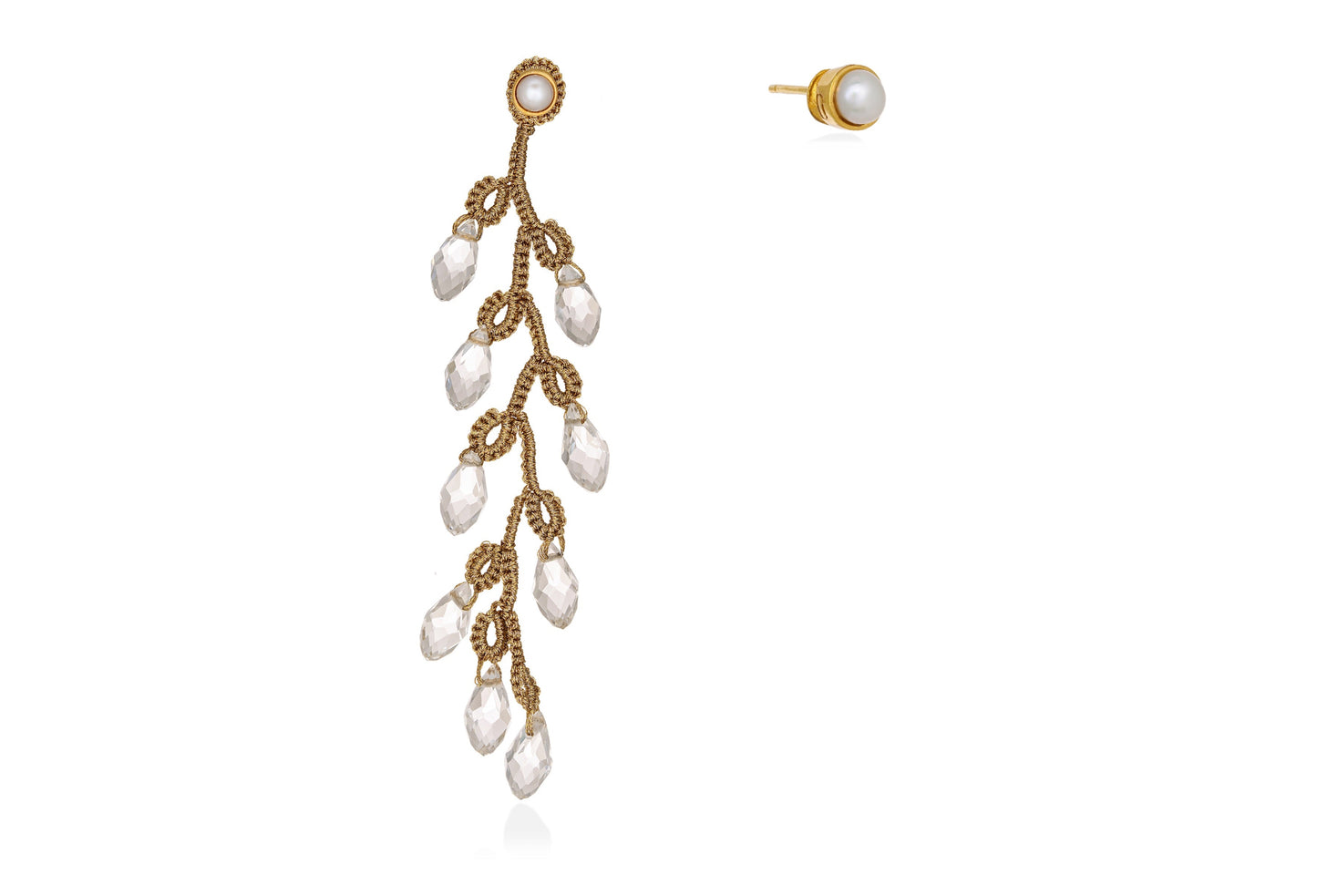 Handcrafted gemstone single statement lace earring & stud gold crystal