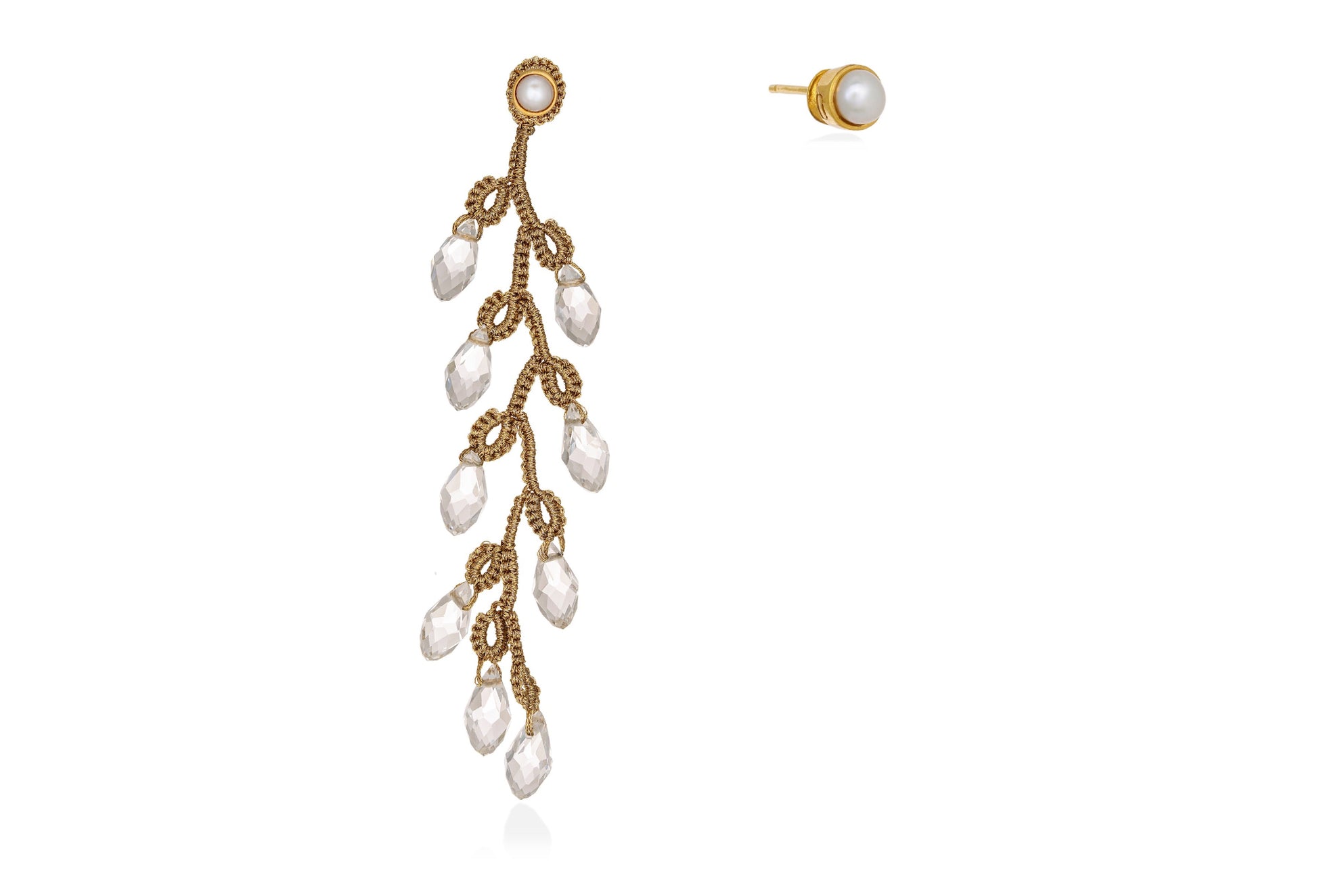 Handcrafted gemstone single statement lace earring & stud gold crystal