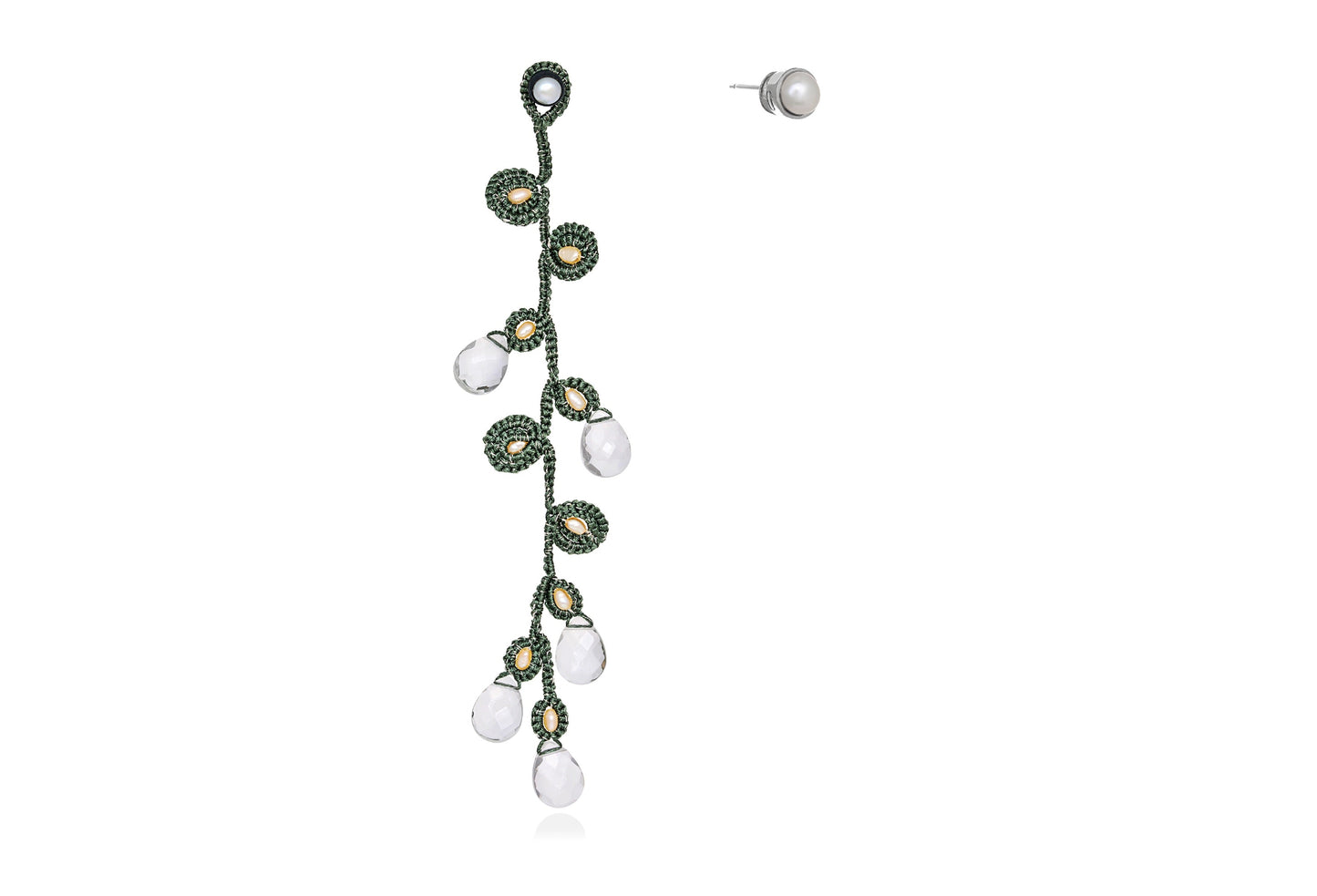 Handcrafted gemstone single statement lace earring & stud olive green crystal 